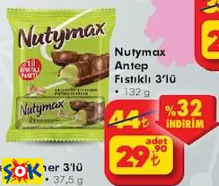 NUTYMAX ANTEP FISTIKLI 3’LÜ ÇİKOLATA 132 G